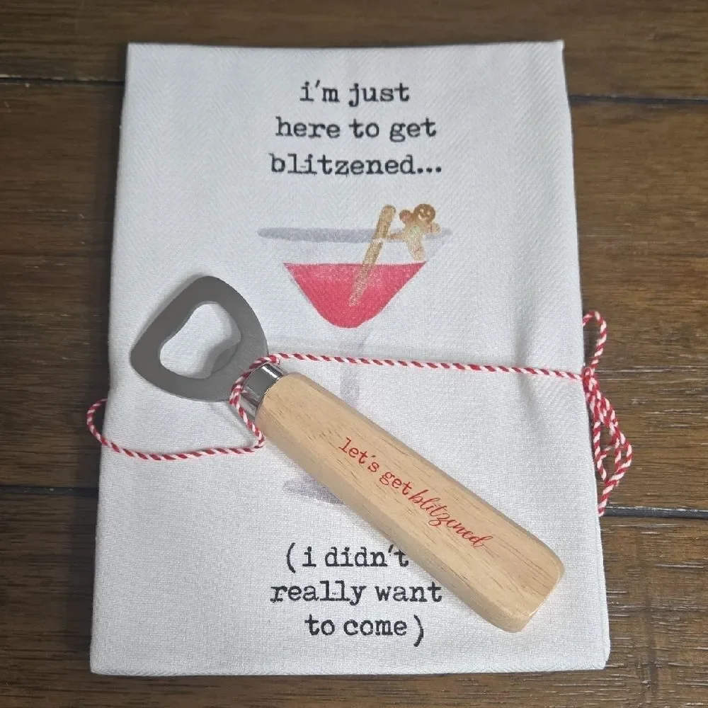 Mud Pie Cocktail Towel and Bottle Opener Set 
